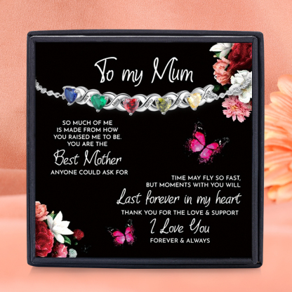 Personalised Bracelet With 5 Heart Birthstones Engraved Names Bracelet Gift For Women-Jessemade AU
