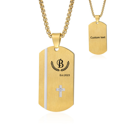Personalised Men's Necklace Engraved Letter & Year & Text Dog Tag Necklace Stainless Steel Gift for Him-Jessemade AU