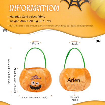 Halloween Tote Bag Custom 1 Name Pumpkin Tote Bag Halloween Candy Bag for Kids-Jessemade AU