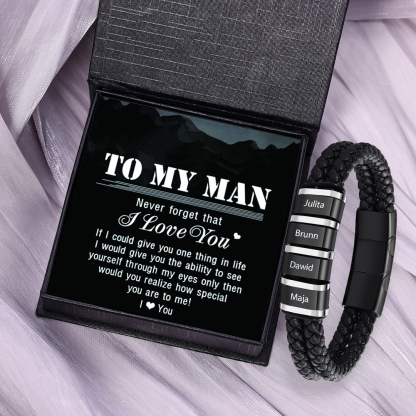 4 Names - Men's Leather Bracelet Custom Names Beaded Bracelet Adjustable Personalised Gift for Him-Jessemade AU