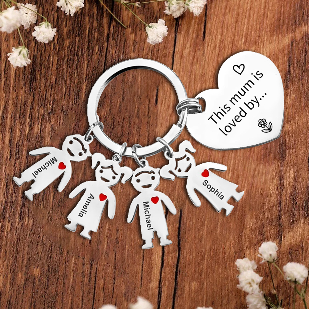 To Mum - 4 Names Personalised Keychain with Kid Charm Engraved Names Keychain Mother's Day Gift for Mum | JesseMade