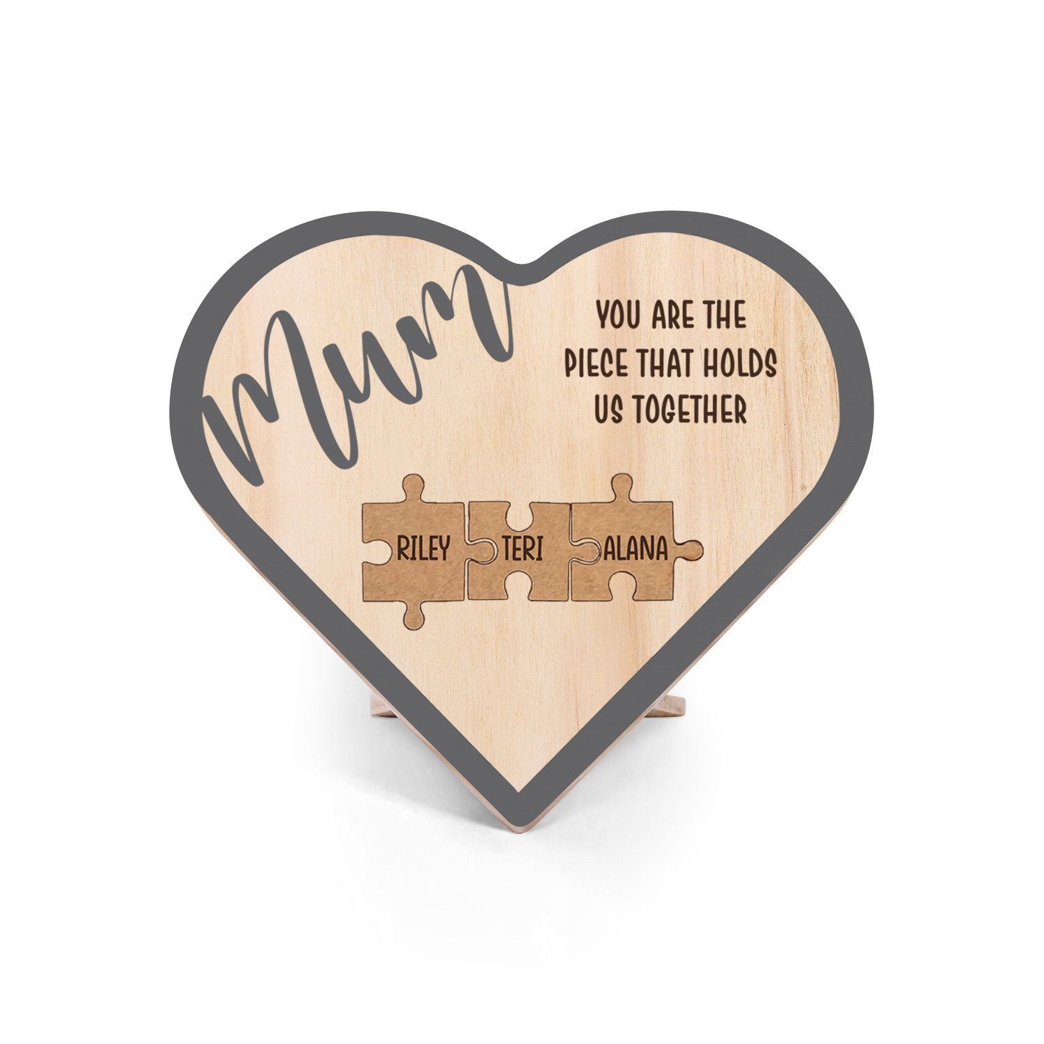 To Mum Personalised Wooden Puzzle Heart Keepsake Desktop Ornament Custom 3 Names Mothers Gifts-Jessemade AU