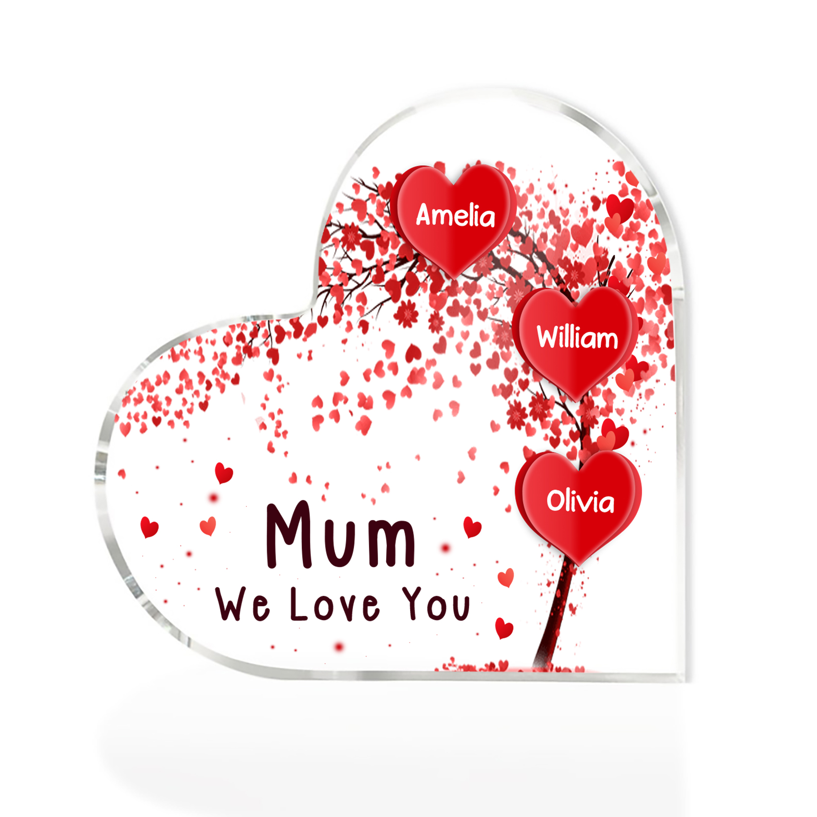 3 Names - Personalised Acrylic Heart Keepsake Custom Text Red Tree Ornaments Gifts for Grandma/Mother-Jessemade AU