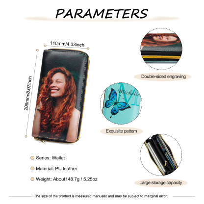 Long Purse Personalised Butterfly Leather Wallet Engraved 1 Photo Zip Wallet Gifts for Her-Jessemade AU