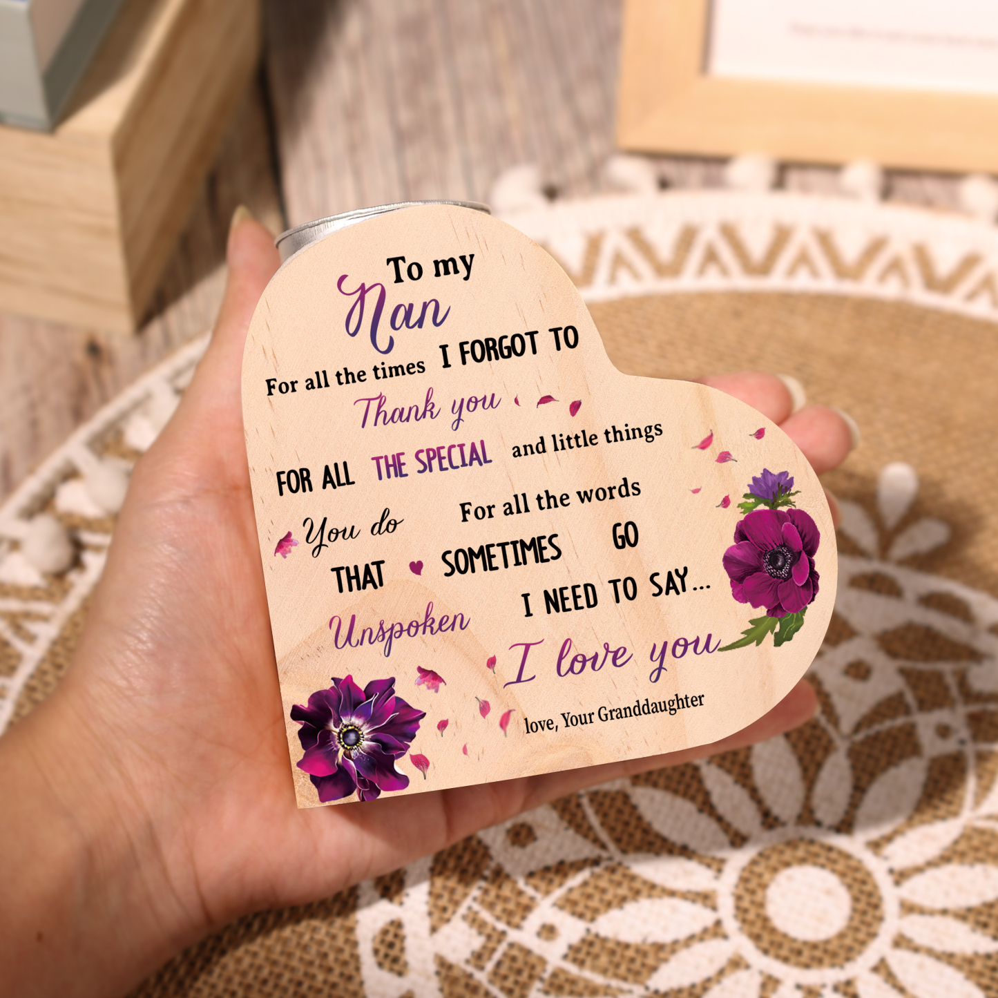 To My Nanny/Nanna/Nan/Gran Heart Candle Holder Wooden Candlestick Gift for Grandma - For All The Times I Forgot To Thank You-Jessemade AU