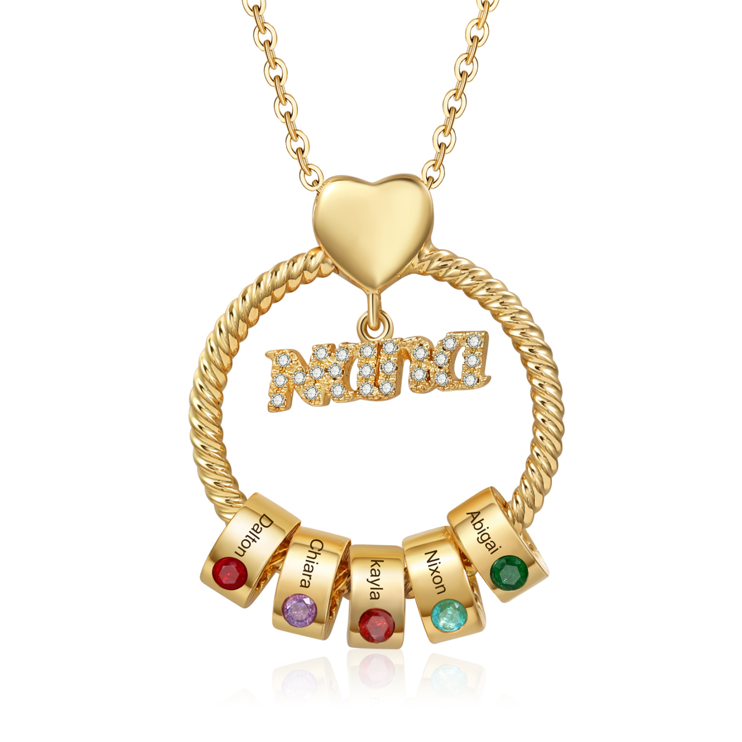 5 Names - Personalised Nana Necklace Custom Names & Birthstones Circle Pendant Necklace Gift for Grandma Nana-Jessemade AU