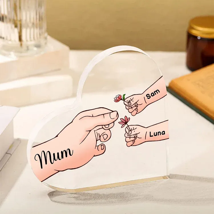 3 Names - Personalised Acrylic Heart Keepsake Handing Flowers to Mother Ornaments Gifts for Grandma/Mother-Jessemade AU