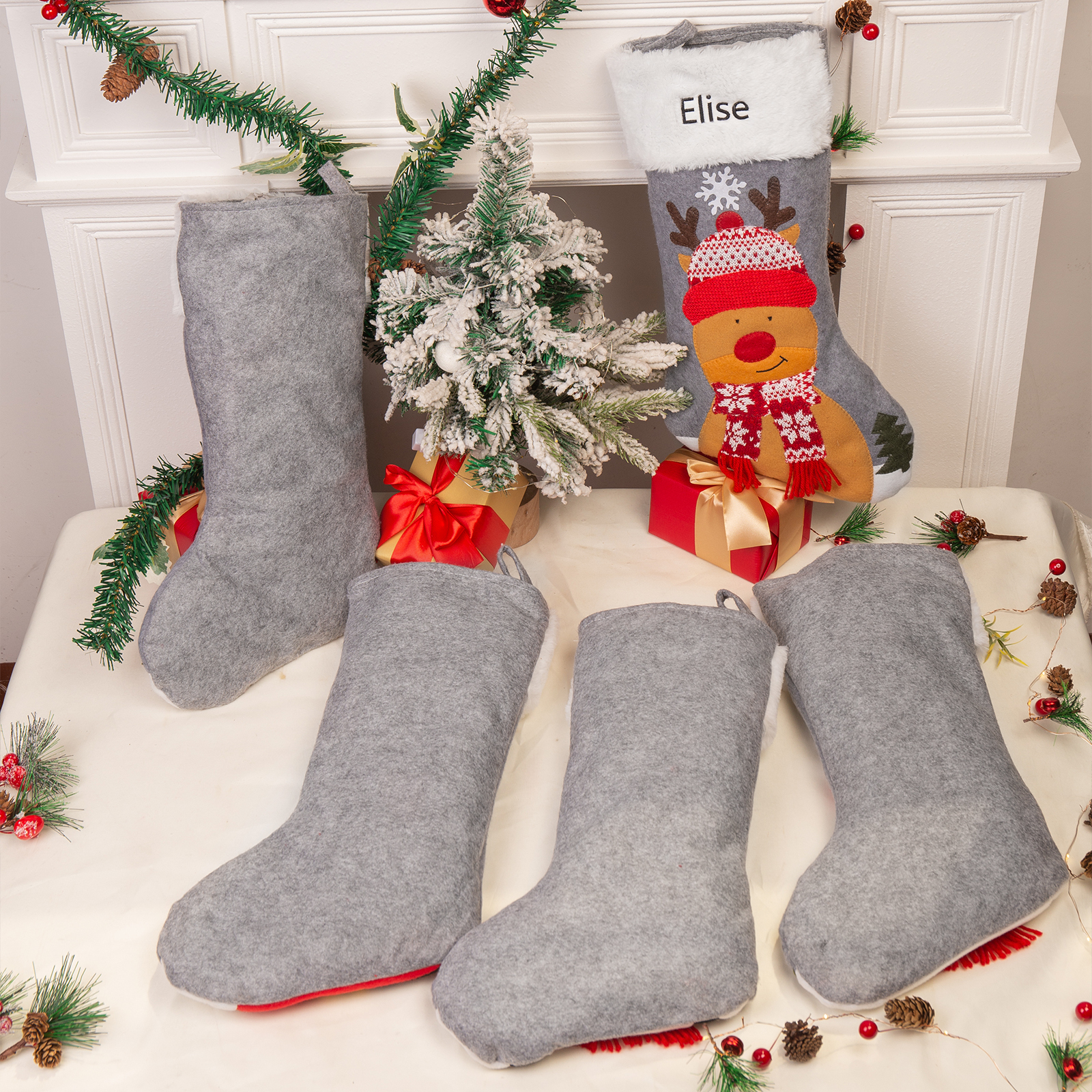 Customised 1 Name Christmas Stockings Ornaments Personalised Christmas Gray Gifts for Family Friends-Jessemade AU