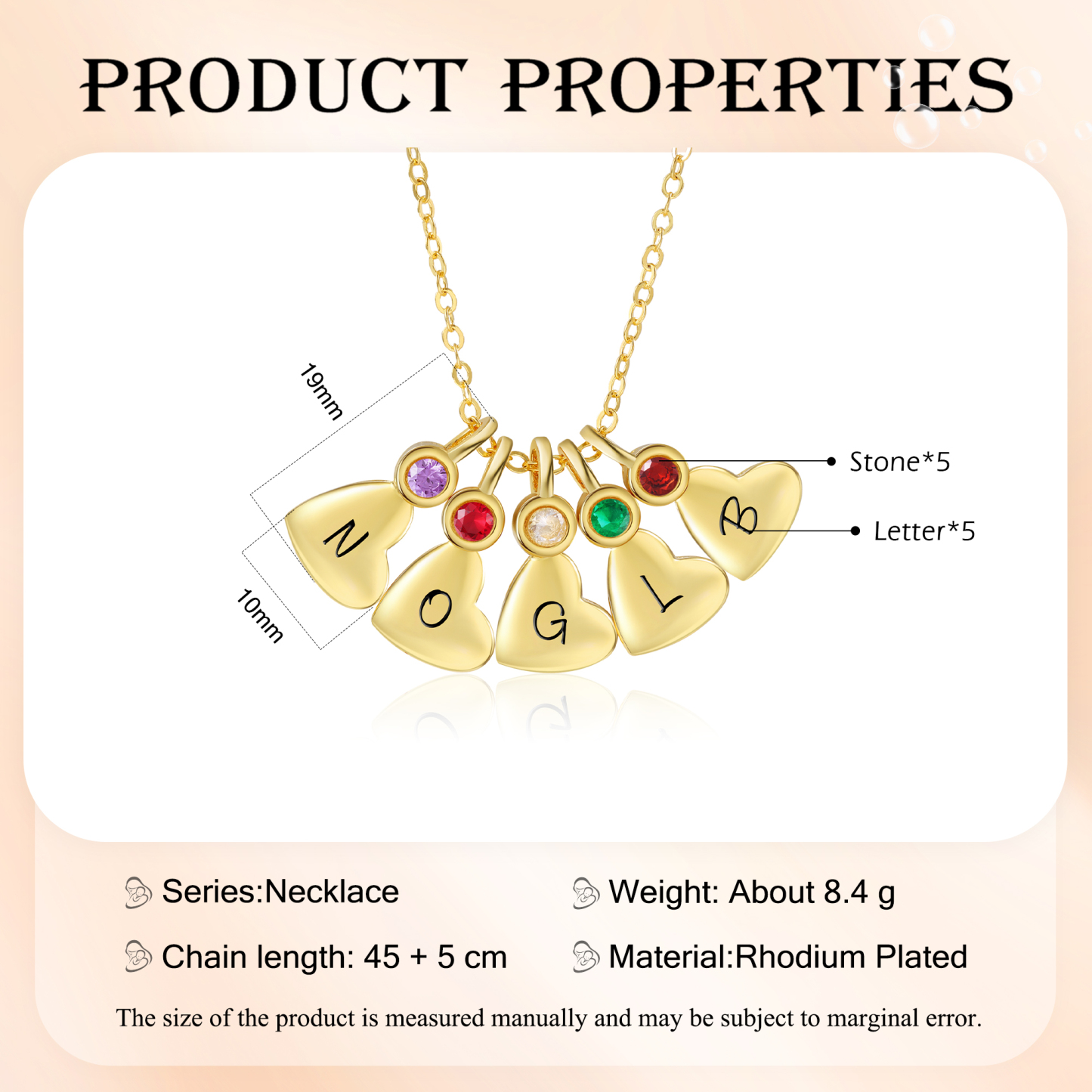 Personalised Heart Pendant Necklace Custom 5 Letters & 5 Birthstones Necklace Gifts for Her-Jessemade AU