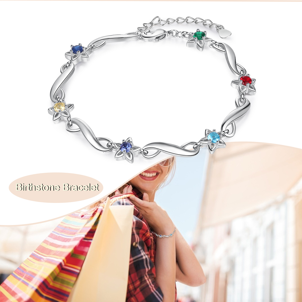 Personalised Star Bracelet With 6 Birthstones Engraved Names Bracelet Gift For Women-Jessemade AU