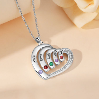 Personalised Heart Pendant Necklace Custom 5 Birthstones & 5 Names Necklace Gifts for Her-Jessemade AU