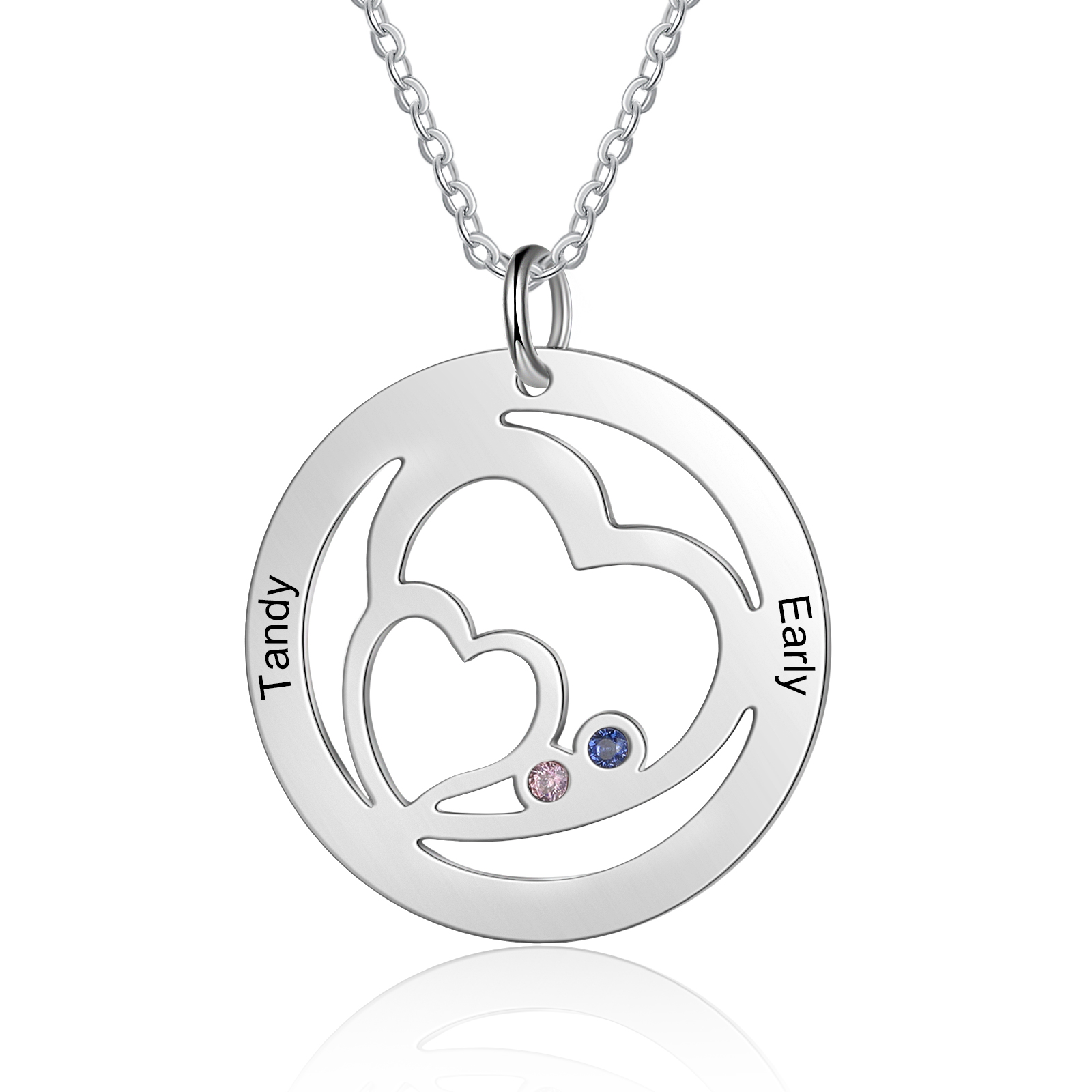 Personalised Heart Necklace With 2 Birthstones Engraved Names Necklace Gifts For Her-Jessemade AU