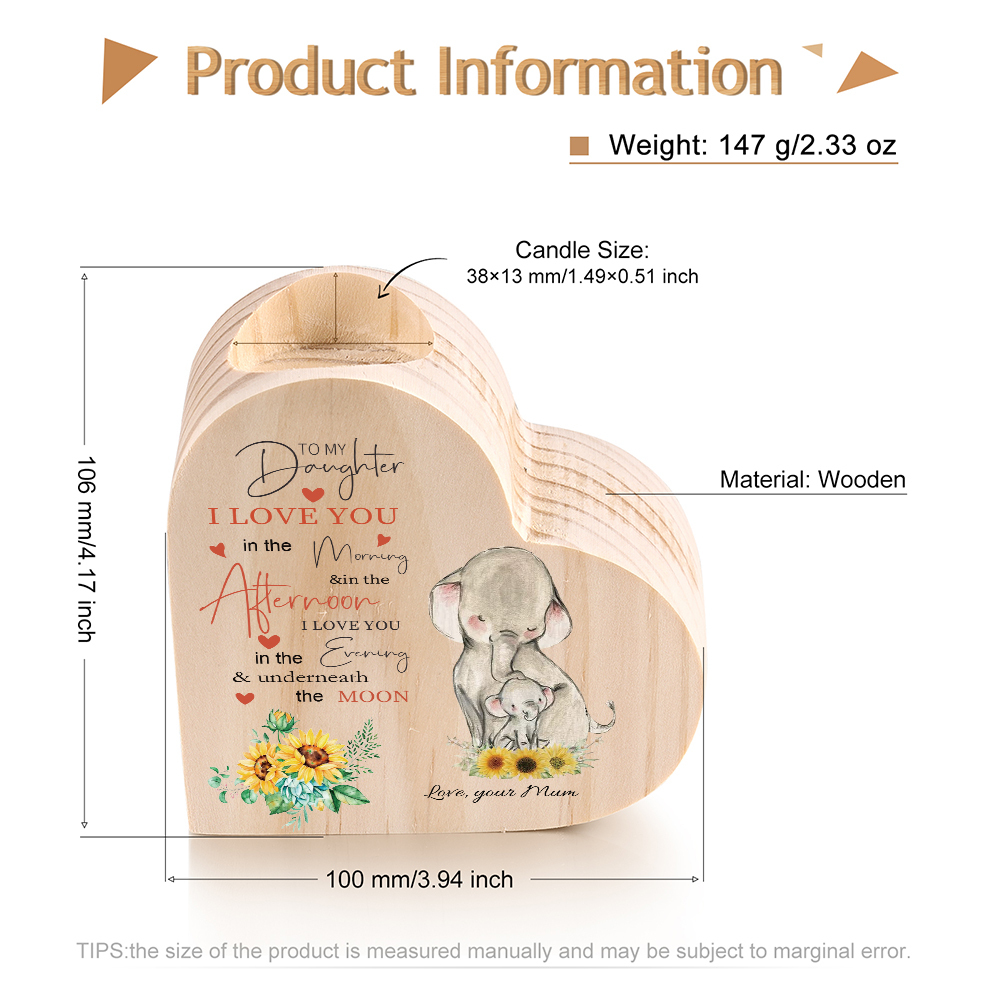 To My Daughter-Wooden Heart Candle Holder Elephant Candlesticks "I love you in the morning" Gifts For Daughter-Jessemade AU