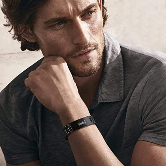 Personalised Men's Bracelet Custom Name and Text Wristband Initial ID Bar Bangle Gifts For Men-Jessemade AU