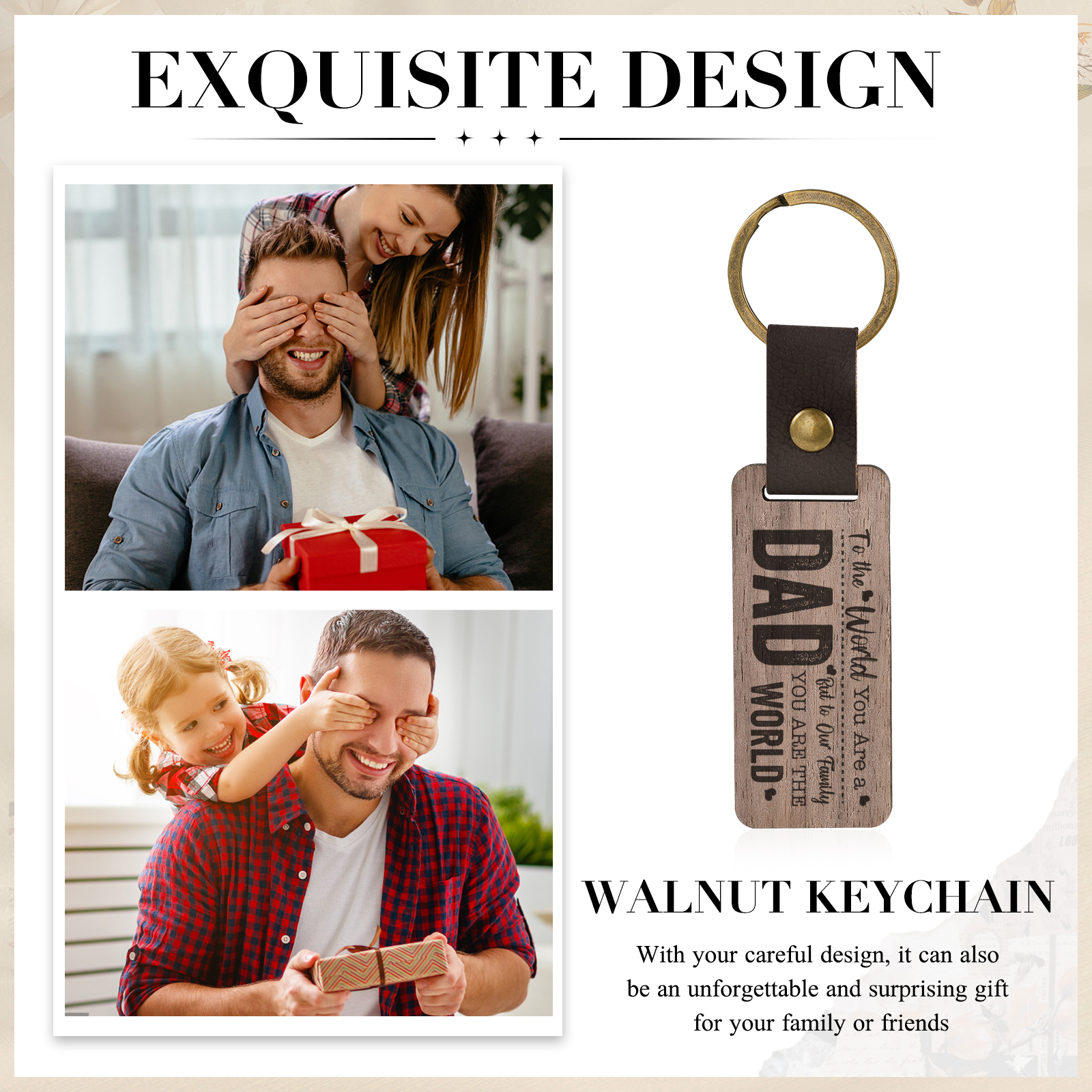 To My Dad Keychain Walnut Keychain Father's Day Gifts - To Our Family, You Are The World-Jessemade AU