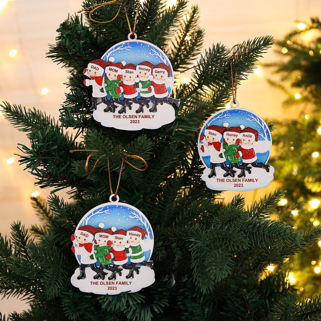 6 Names - Personalised Wooden Christmas Skate Ornament Custom Text & Name Christmas Pendant Gift for Family-Jessemade AU