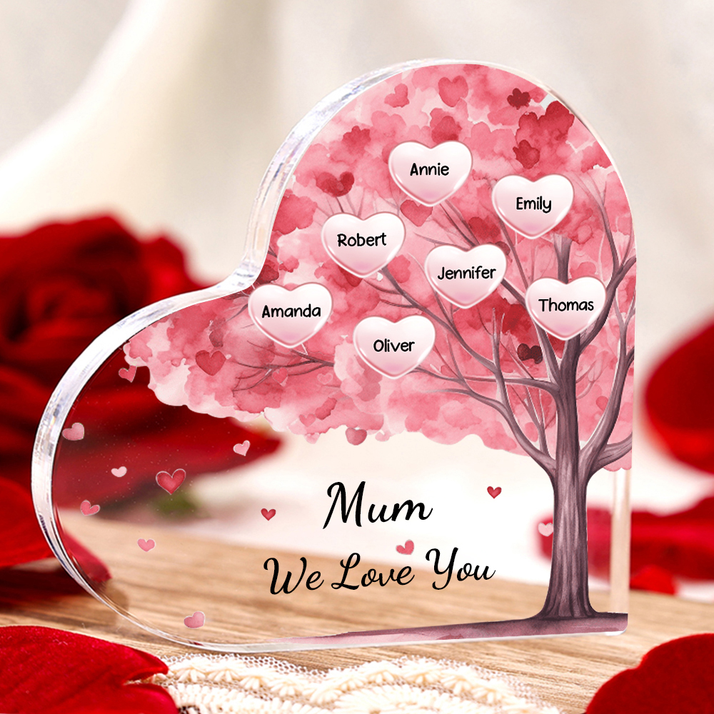 7 Names - Personalised Acrylic Heart Keepsake Custom Text Pink Tree Ornaments Gifts for Grandma/Mother-Jessemade AU