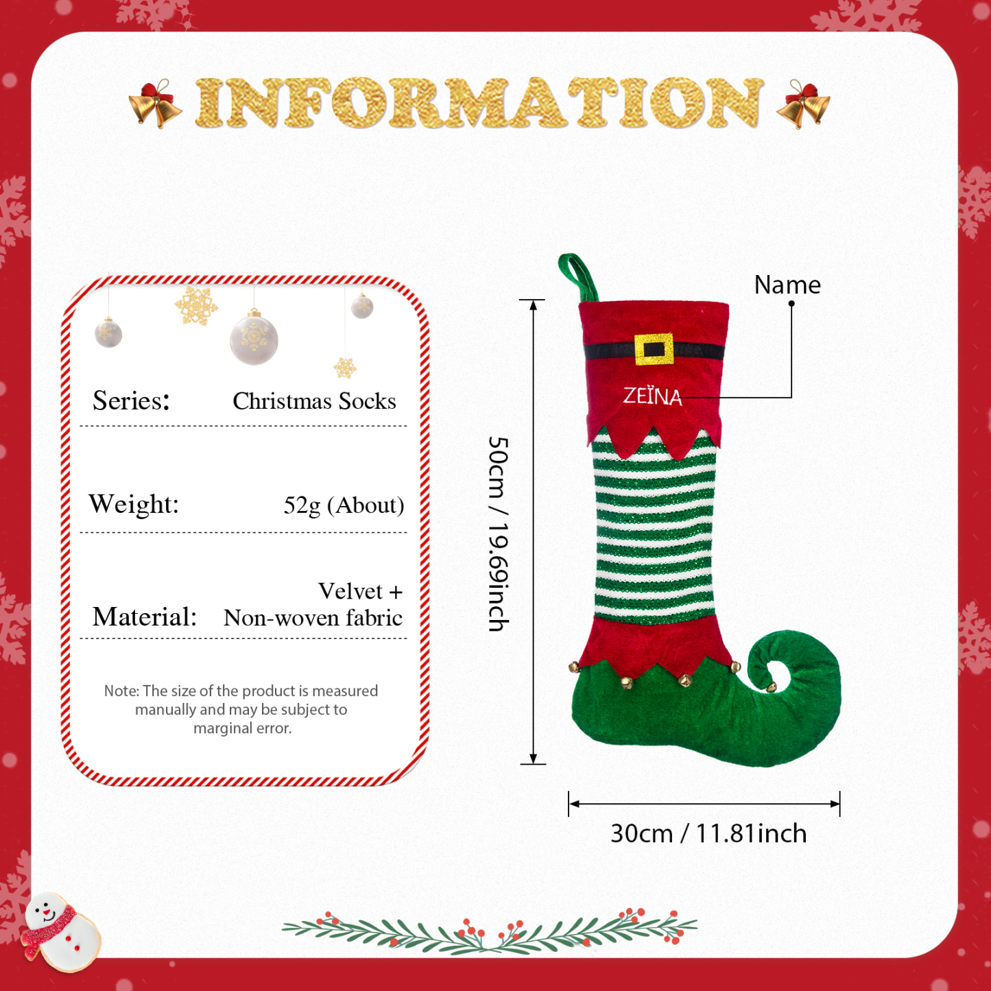 Personalised Christmas Stocking Ornaments Custom 1 Name Gift Bag Christmas Gifts for Family and Friends-Jessemade AU