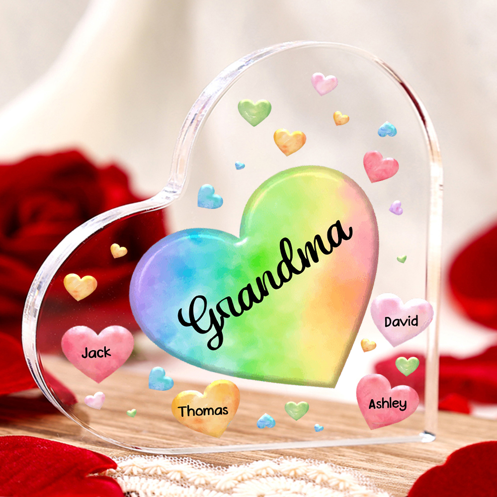 4 Names - Personalised Acrylic Heart Keepsake Custom Text Colourful Hearts Ornament Gift for Mother/Grandma-Jessemade AU