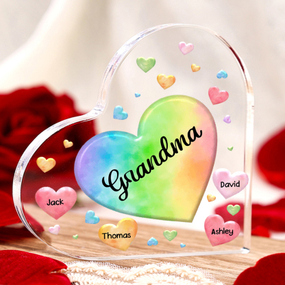 4 Names - Personalised Acrylic Heart Keepsake Custom Text Colourful Hearts Ornament Gift for Mother/Grandma-Jessemade AU