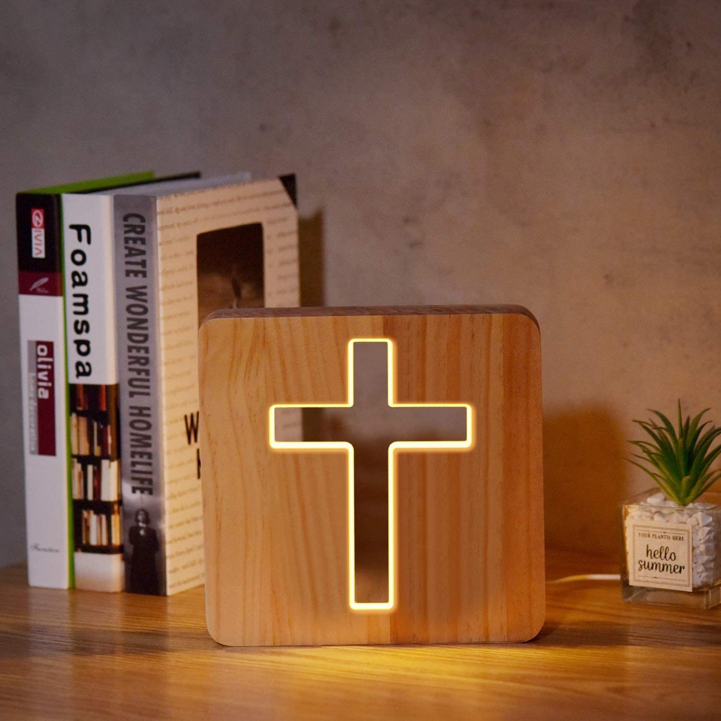 Cross Wooden Night Light-Jessemade AU