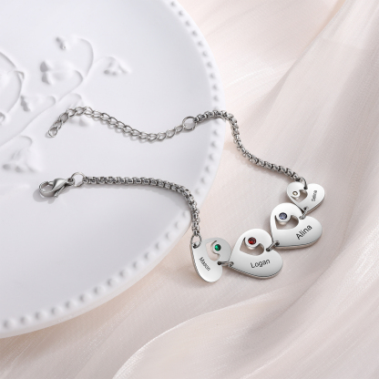 4 Names - Personalised Heart Bracelet Custom Names & Birthstones Family Bracelet Gifts for Her-Jessemade AU
