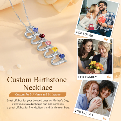 Personalised Heart Pendant Necklace Custom 5 Birthstones & 5 Names Necklace Gifts for Her-Jessemade AU