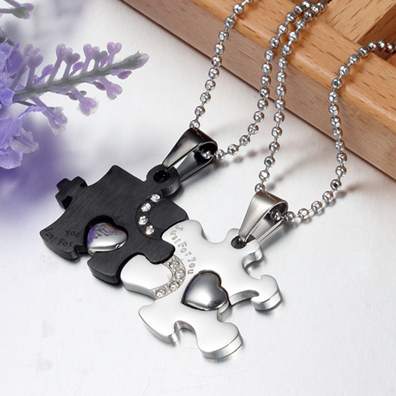 Just For You Couple Matching Necklace Puzzle Heart Necklace Valentines Day Gifts 2023 for Women Men-Jessemade AU