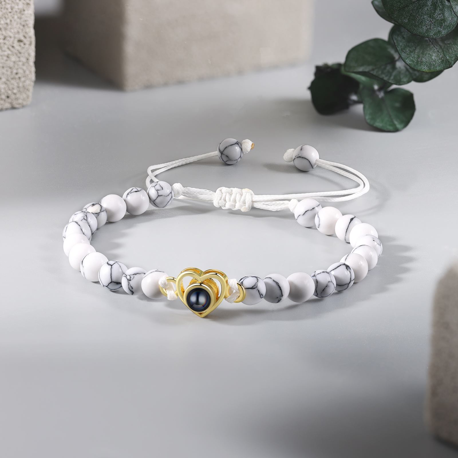 Personalised Projection Beaded Bracelet Customised Photo Bracelet White Adjustable Bracelet Personalised Gift for Couples-Jessemade AU