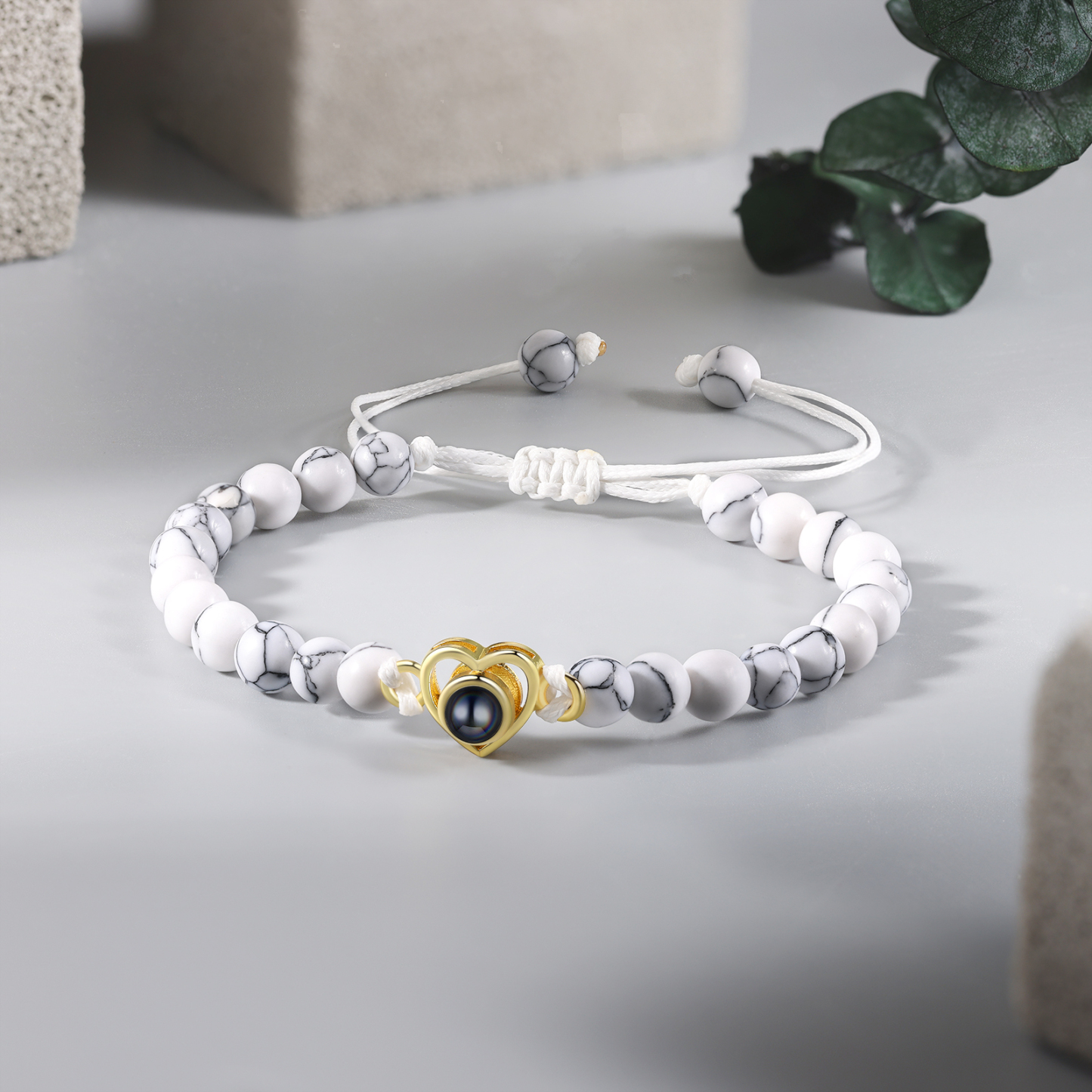 Personalised Projection Beaded Bracelet Customised Photo Bracelet White Adjustable Bracelet Personalised Gift for Couples-Jessemade AU