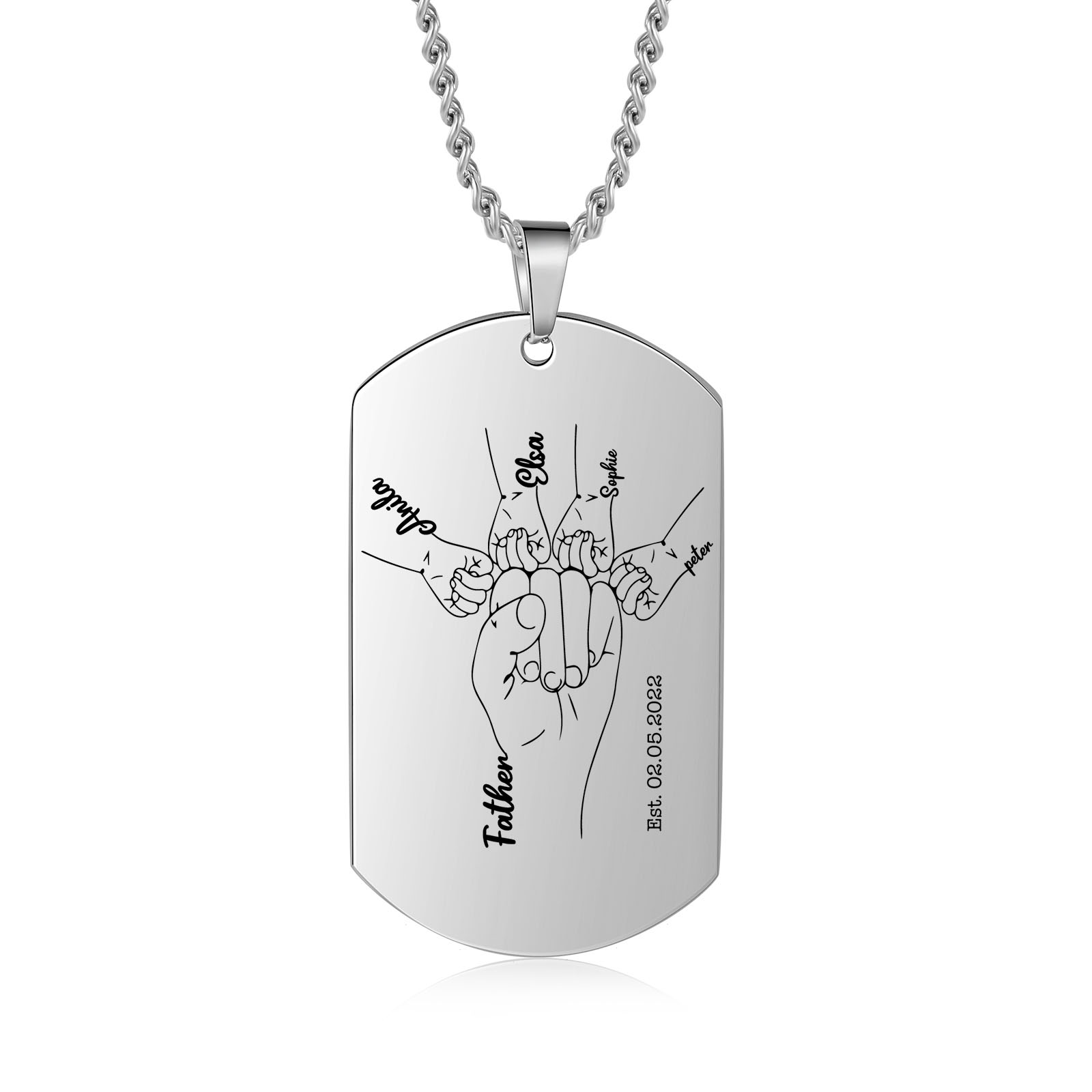 Custom Fist Bump Family Necklace with 4 Kids' Names Personalised Photo Dog Tag Necklace Father's Day Gifts-Jessemade AU