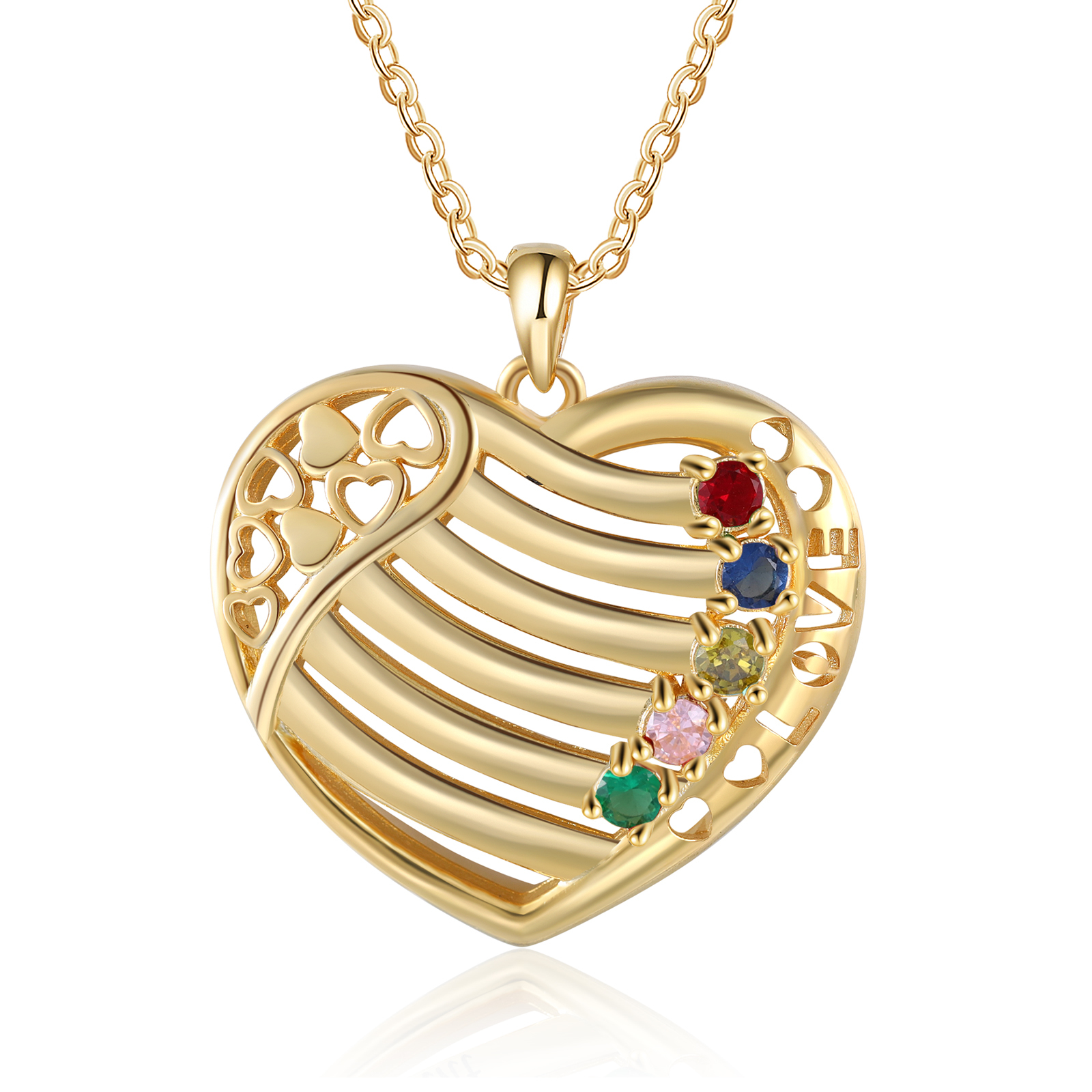 LOVE Heart Necklace Custom 5 Names & Birthstones Family Necklace Gifts For Her-Jessemade AU