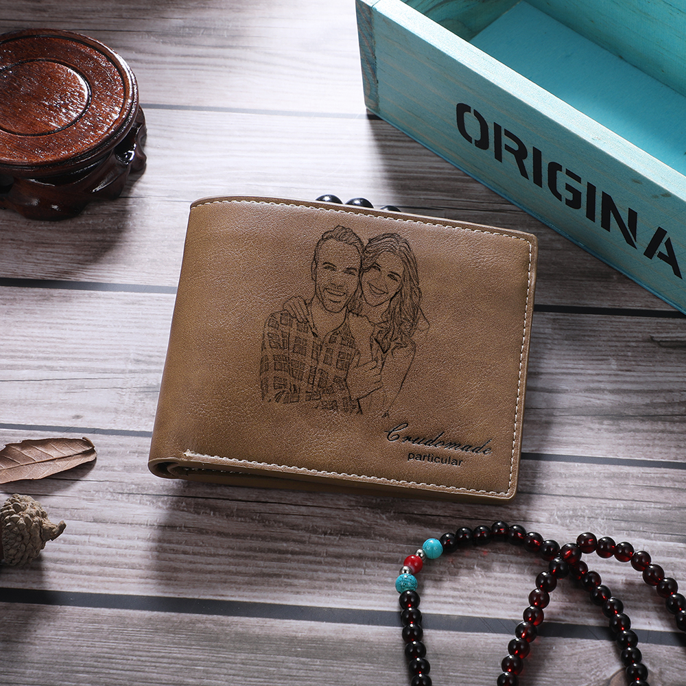 Personalised Leather Wallet Engraved Photo Short Purse Gifts For Men-Jessemade AU