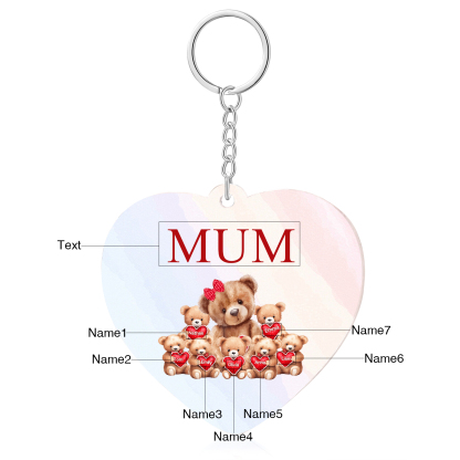 7 Names - Personalised Acrylic Keychain Custom 1 Text Teddy Bears Family Hanging Ornaments Gift for Mum/Grandma-Jessemade AU