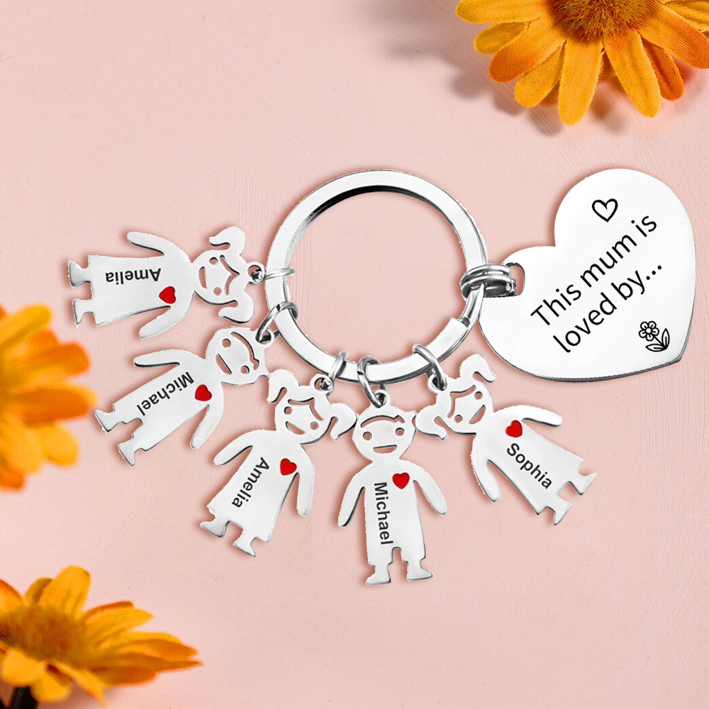 To Mum - 5 Names Personalised Keychain with Kid Charm Engraved Names Keychain Mother's Day Gift for Mum | JesseMade