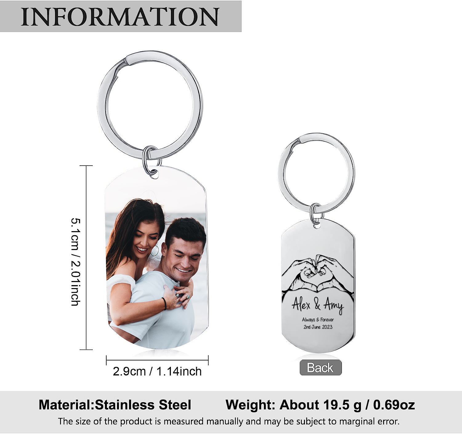 Personalised Couple Photo Keychain Custom 2 Names & Date Keyring "Always & Forever" Valentine's Day Gift For Couples-Jessemade AU