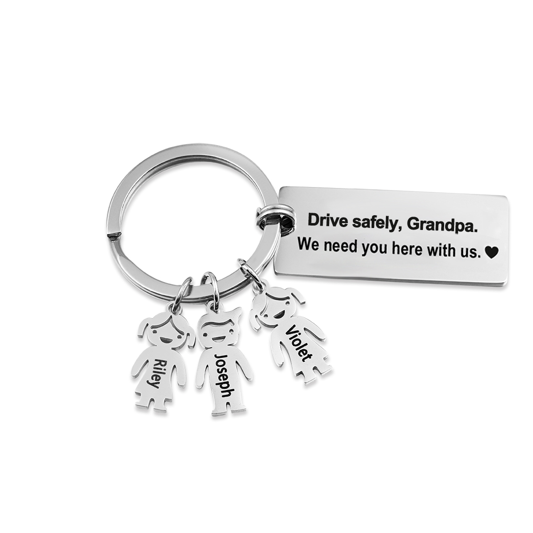 To My Dad Grandpa 3 Kid Charms Keychain "Drive Safely, Daddy"-Jessemade AU