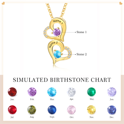 2 Names - Personalised Heart Pendant Necklace Custom Birthstones & Names Necklace Birthday Gift for Her-Jessemade AU