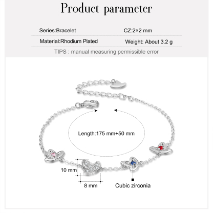 Personalised Butterfly Bracelet with 3 Birthstones Engraved Names Best Gift For Her-Jessemade AU
