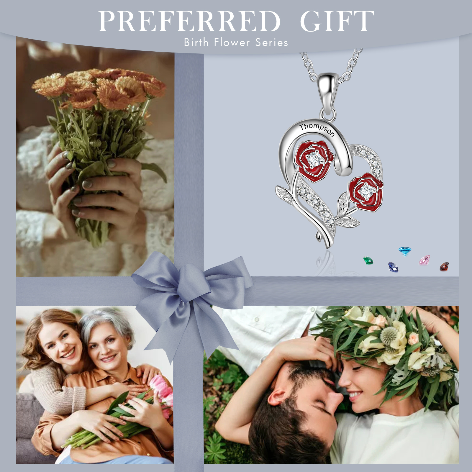 Personalised June Birthflower Necklace With Birthstones Custom 1 Name Necklace For Her-Jessemade AU