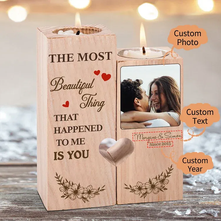 Personalised Couple Heart Candle Holder Engrave Photo Wooden Candlesticks Valentines Gift-Jessemade AU
