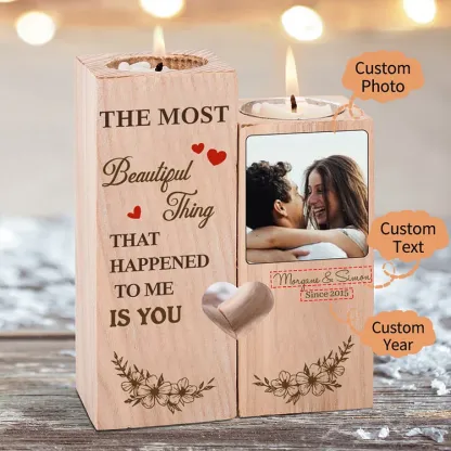 Personalised Couple Heart Candle Holder Engrave Photo Wooden Candlesticks Valentines Gift-Jessemade AU