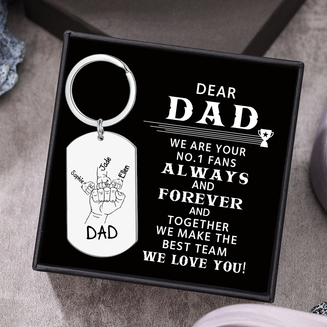 Personalised Text Footy Football Family Keychain Custom 2–4 Names Fist Bump Keychain Father's Day Gift for Dad