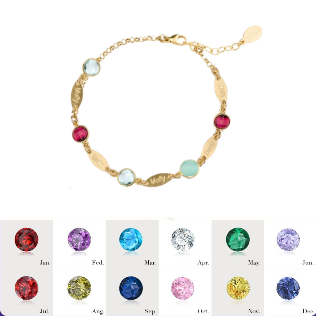 Personalised Bracelet With 5 Birthstones Engraved Names Bracelet Gift For Women-Jessemade AU