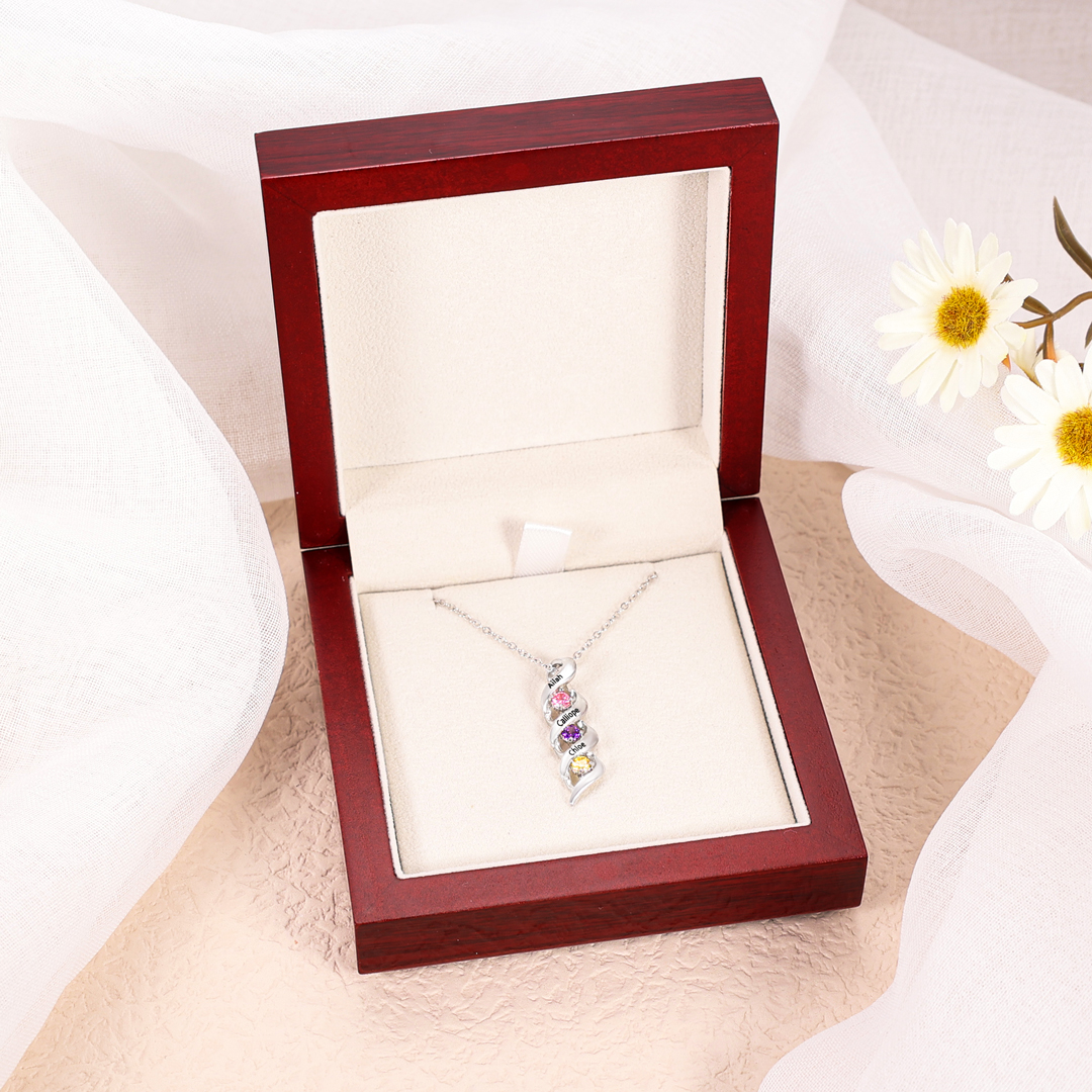 Customised Necklace Cascading Pendant with 3 Birthstones Engraving 3 Names Gifts for Her-Jessemade AU