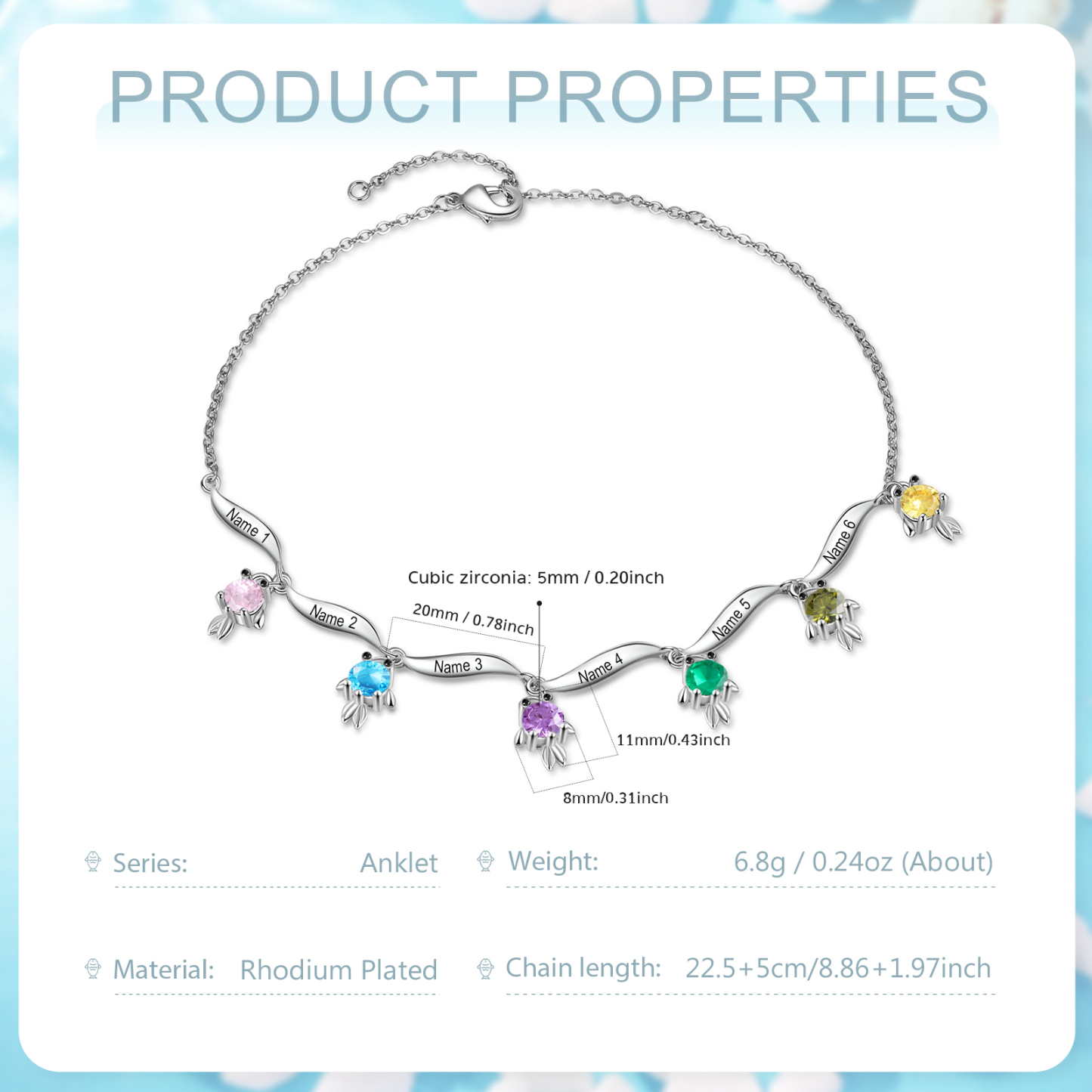 6 Names - Personalised Women's Anklet Customised Birthstones & Names Anklet Fish Anklet Birthday Gift for Her-Jessemade AU