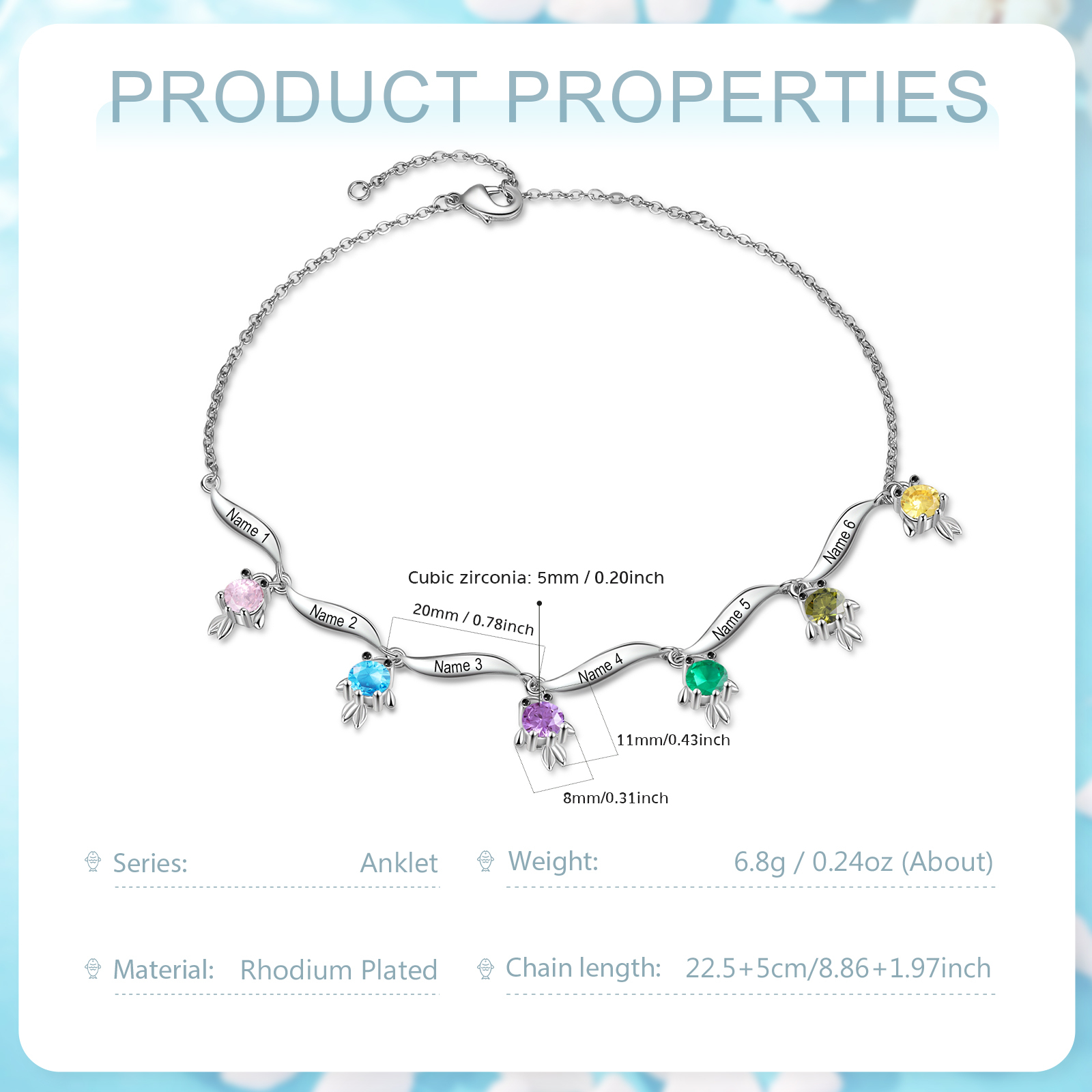 6 Names - Personalised Women's Anklet Customised Birthstones & Names Anklet Fish Anklet Birthday Gift for Her-Jessemade AU