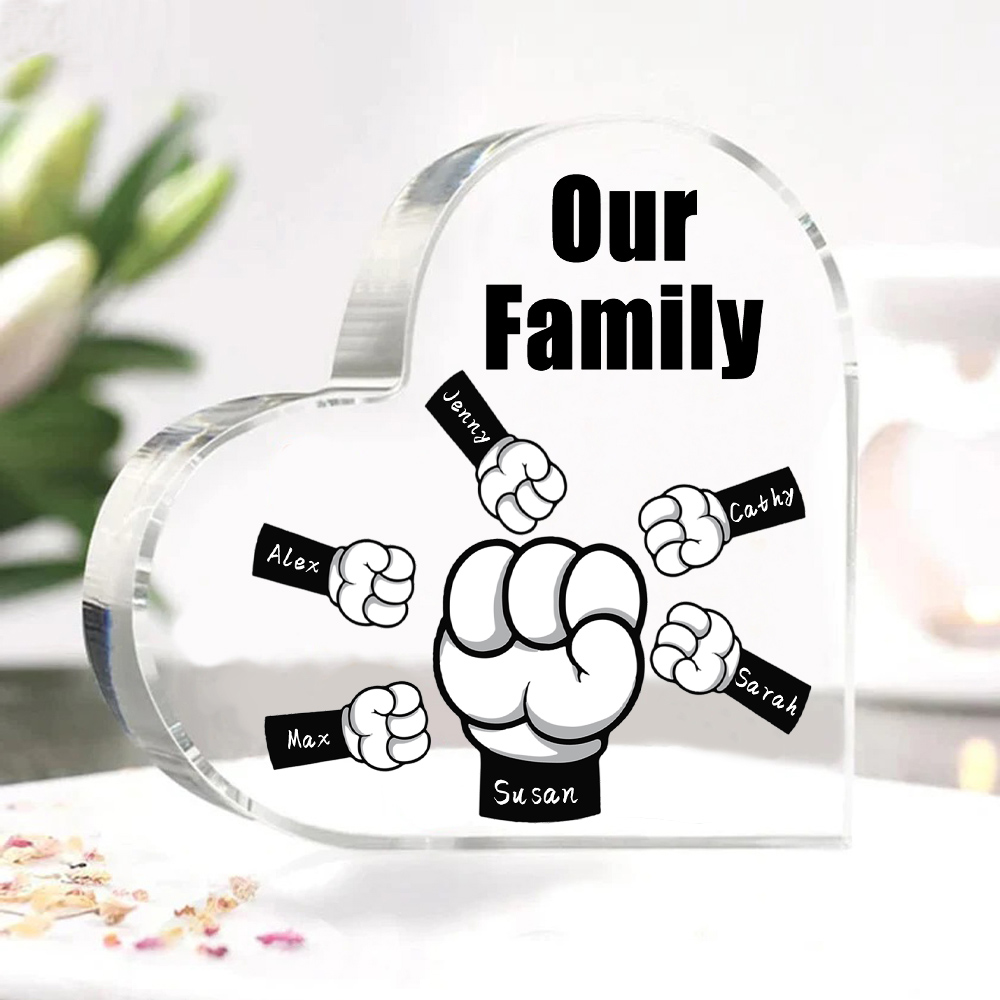 Personalised Acrylic Heart Keepsake Custom 6 Names & 1 Text Fist Bump Ornaments Gifts for Dad/Grandpa-Jessemade AU