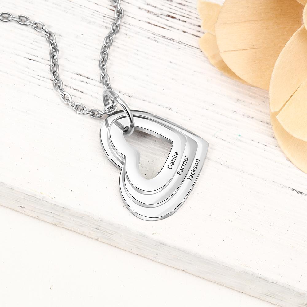 Personalised Triple Heart Engraving Name Necklace-Jessemade AU