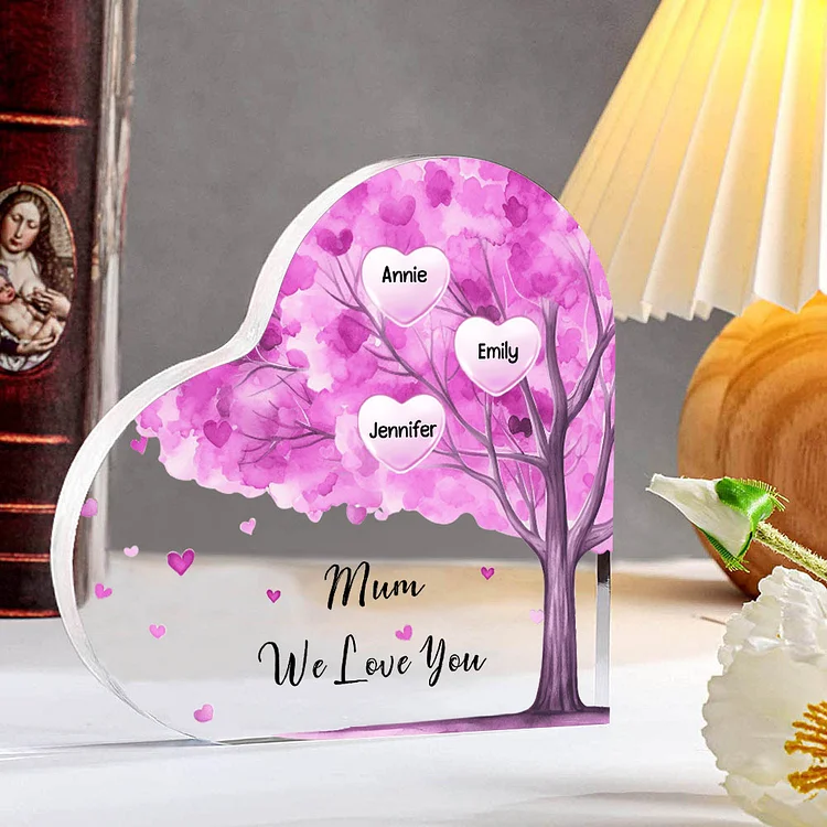 3 Names - Personalised Acrylic Heart Keepsake Custom Text Purple Tree Ornaments Gifts for Grandma/Mother-Jessemade AU